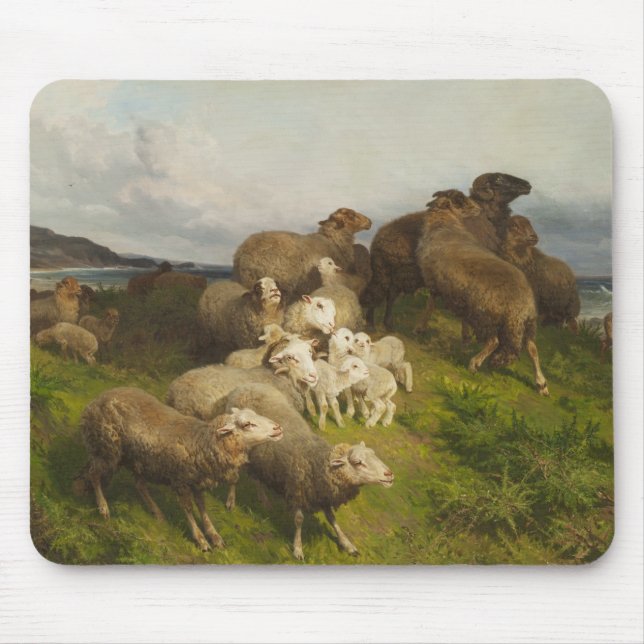 Sheep in a Meadow (by August Friedrich Schenck) Mouse Mat (Front)