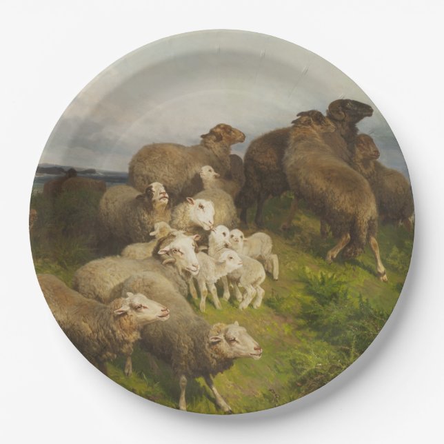 Sheep in a Meadow (by August Friedrich Schenck) Paper Plate (Front)