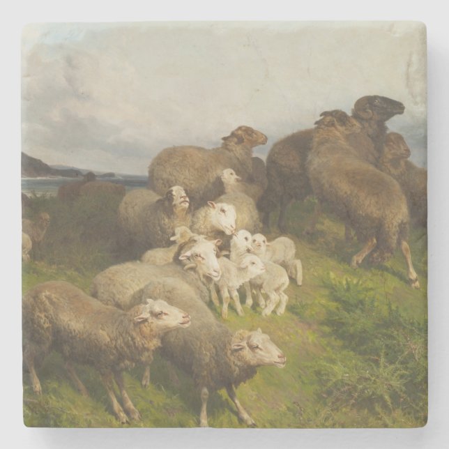 Sheep in a Meadow (by August Friedrich Schenck) Stone Coaster (Front)