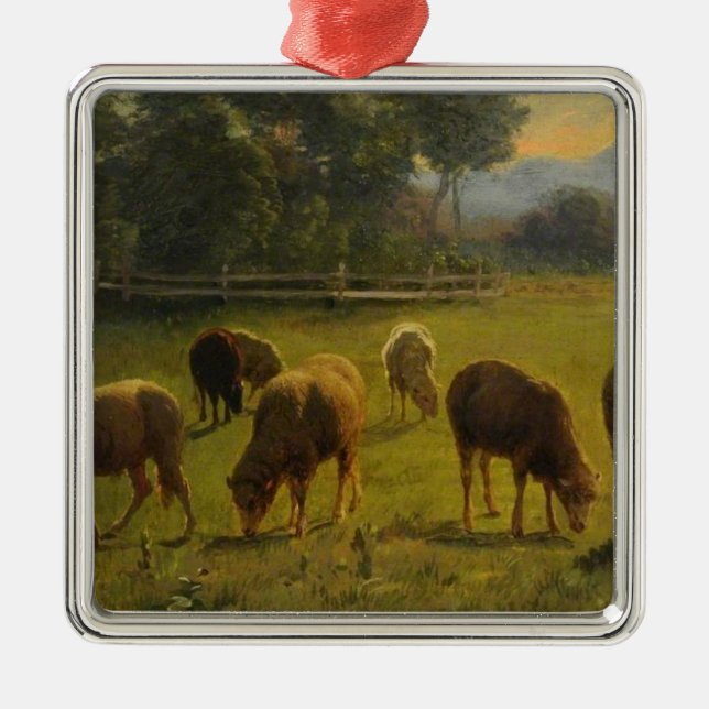 Sheep in a Rural Landscape (by Rosa Bonheur) Metal Tree Decoration (Front)