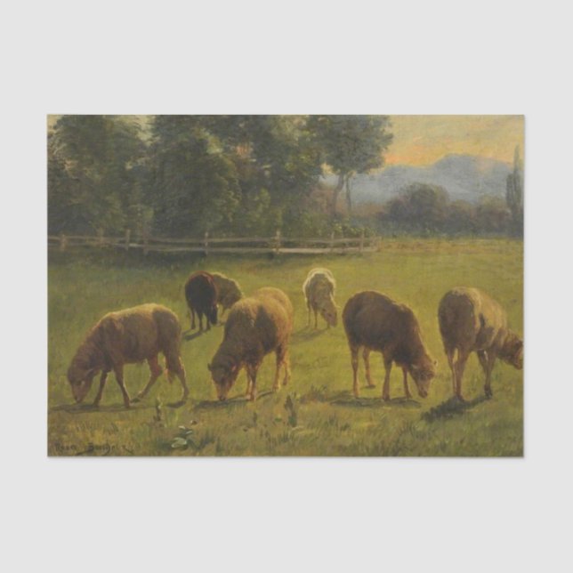 Sheep in a Rural Landscape (French Farm) Tissue Paper (Front)