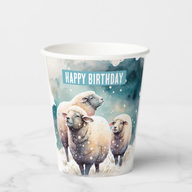 Sheep in a snowy Landscape -  Birthday Party - Paper Cups (Front)