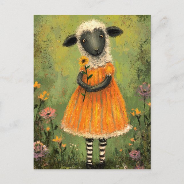 Sheep in an Orange Dress Postcard (Front)