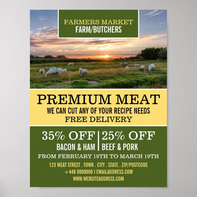 Sheep in Field, Farmer & Butcher Advertising Poster (Front)