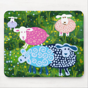 sheep in green pastures mouse mat