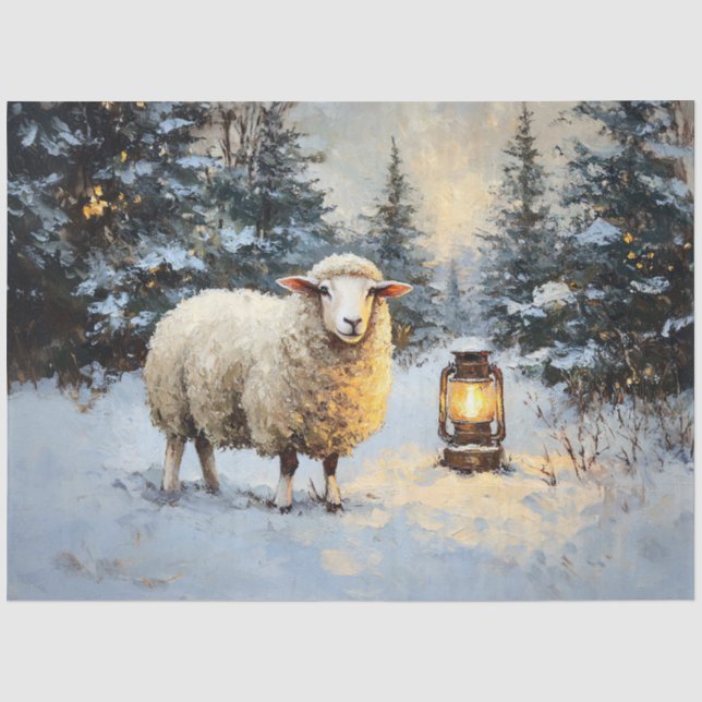 Sheep in Lantern-Lit Forest Tissue Paper (Front)