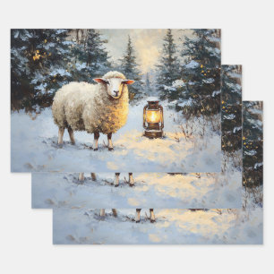Sheep in Lantern-Lit Forest Wrapping Paper Sheet