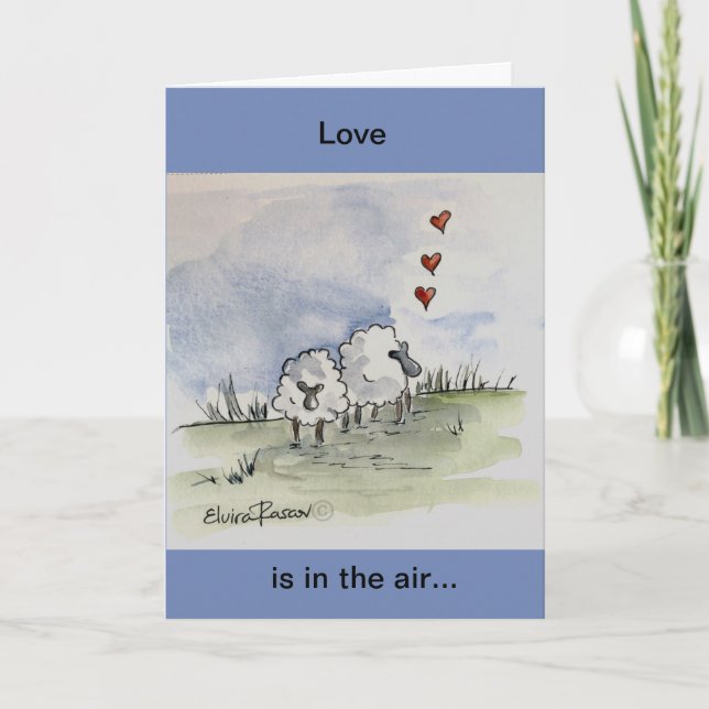 Sheep in love holiday card (Front)