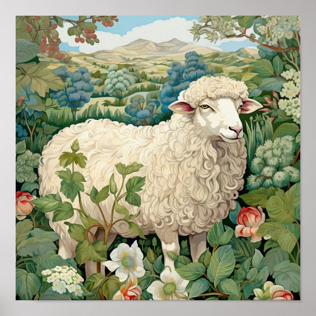 Sheep in Meadow Painting Poster (Front)