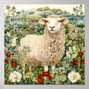 Sheep in Meadow Painting Poster