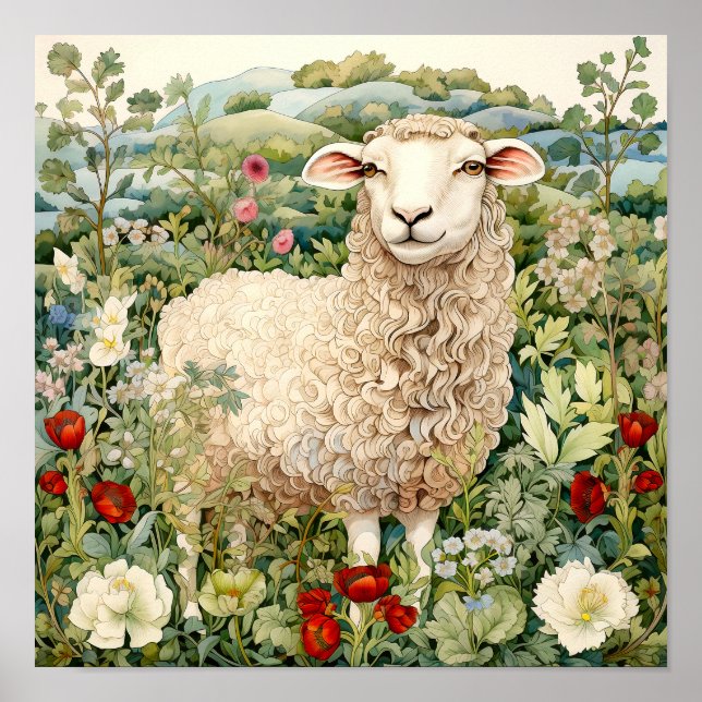 Sheep in Meadow Painting Poster (Front)