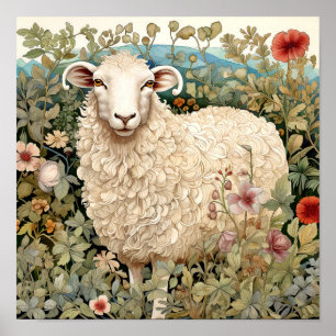 Sheep in Meadow Painting Poster