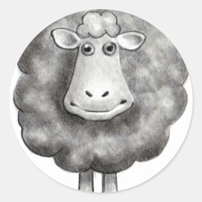 SHEEP IN PENCIL CLASSIC ROUND STICKER (Front)