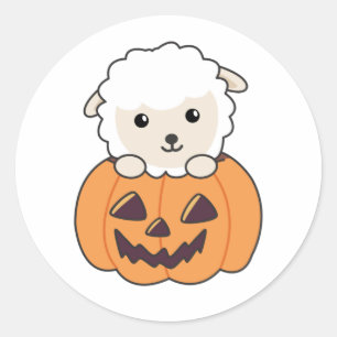 Sheep In Pumpkin Cute Sheep Happy Halloween Classic Round Sticker