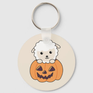Sheep In Pumpkin Cute Sheep Happy Halloween Keycha Key Ring