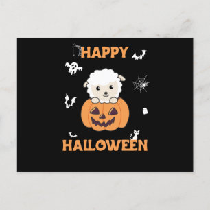 Sheep In Pumpkin Cute Sheep Happy Halloween Postcard