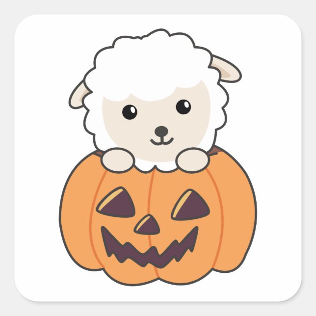 Sheep In Pumpkin Cute Sheep Happy Halloween Square Sticker (Front)