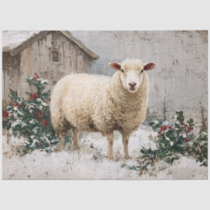 Sheep in Snowy Winter Scene Tissue Paper