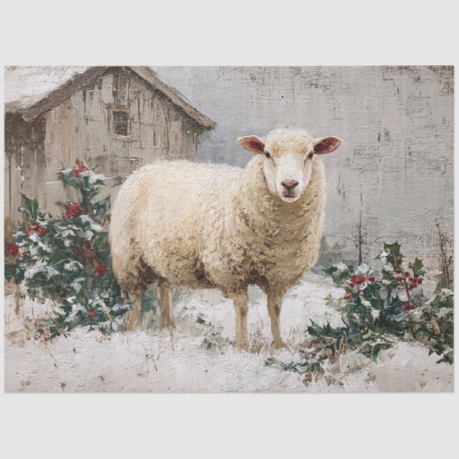 Sheep in Snowy Winter Scene Tissue Paper (Front)