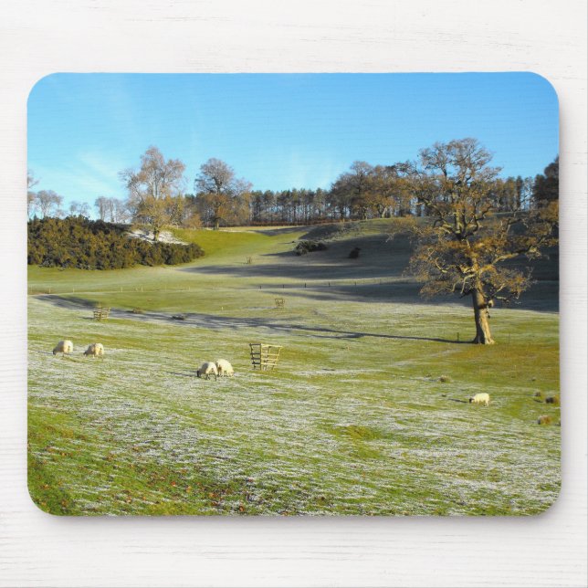 Sheep in the frosty valley mouse mat (Front)
