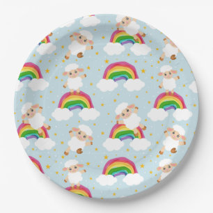 Sheep in the starry sky and rainbow paper plate
