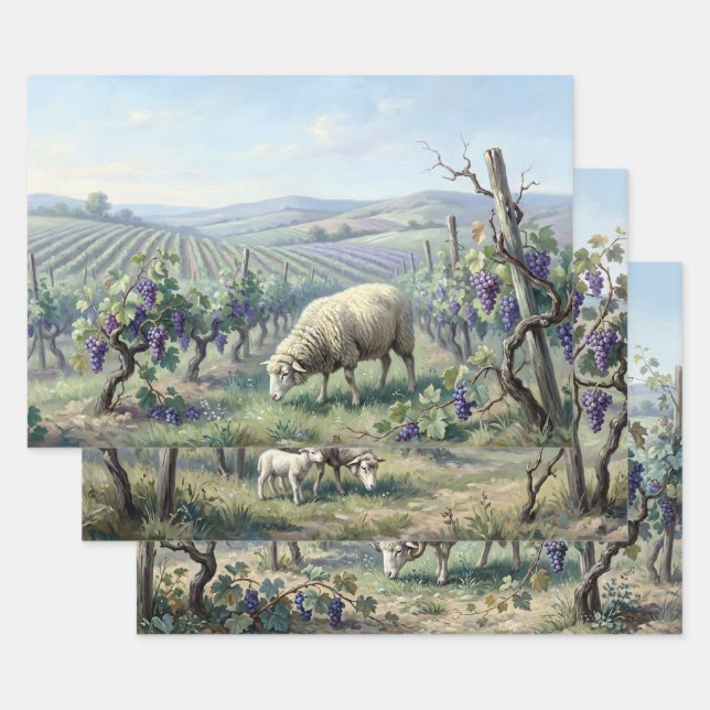 Sheep in the Vineyard Decoupage Wrapping Paper Sheet (Set)