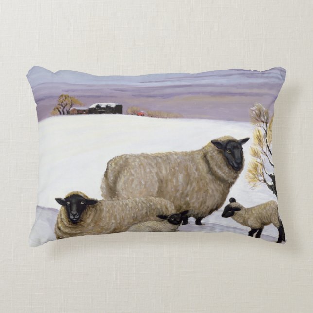 Sheep in Winter Decorative Cushion (Front)