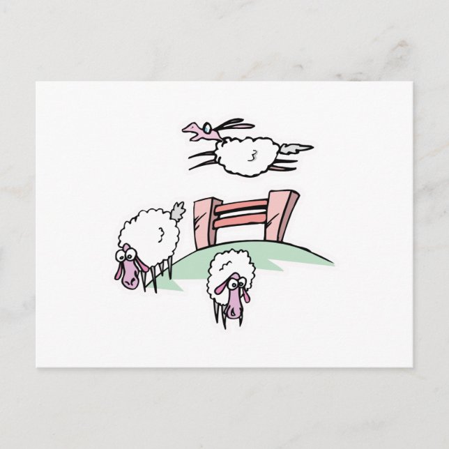 sheep jumping fence postcard (Front)