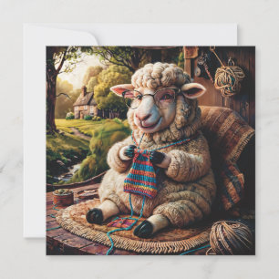Sheep Knitting 1.1 Funny Flat Greeting Card