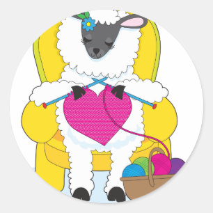 Sheep Knitting Heart Classic Round Sticker