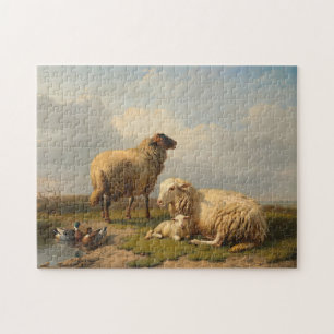 Sheep Lamb and Ducks   Eugène Joseph Verboeckhoven Jigsaw Puzzle