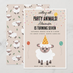 Sheep Lamb Cute Farm Party Animals Birthday Invitation