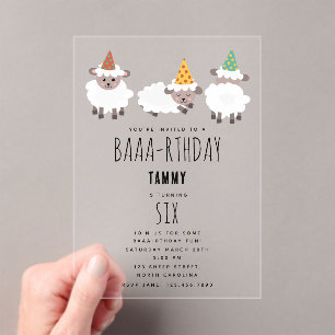 Sheep Lamb Cute Funny Farm Party Animals Birthday Acrylic Invitations