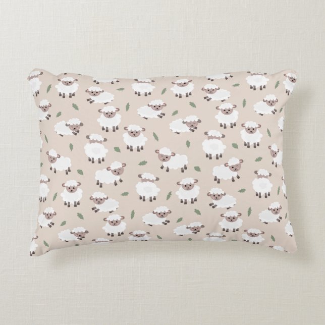 Sheep & Lamb Cute Gender Neutral Baby Nursery Decorative Cushion (Front)