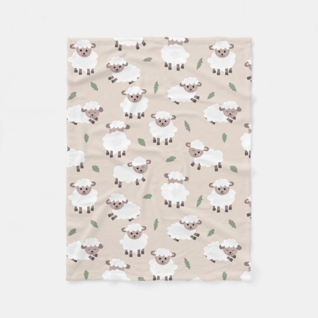 Sheep & Lamb Cute Gender Neutral Baby Nursery Fleece Blanket (Front)