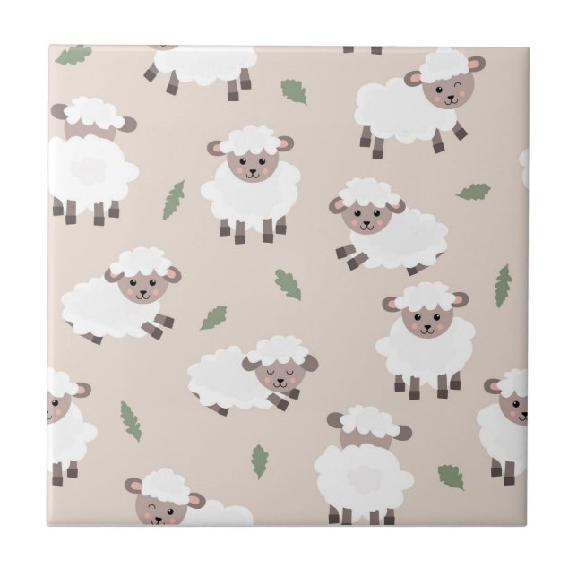 Sheep & Lamb Cute Gender Neutral Baby Nursery Tile (Front)