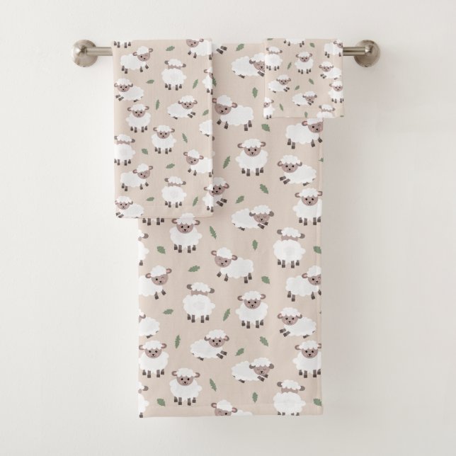 Sheep & Lamb Cute Gender Neutral Kids Boy Girl Bath Towel Set (Insitu)