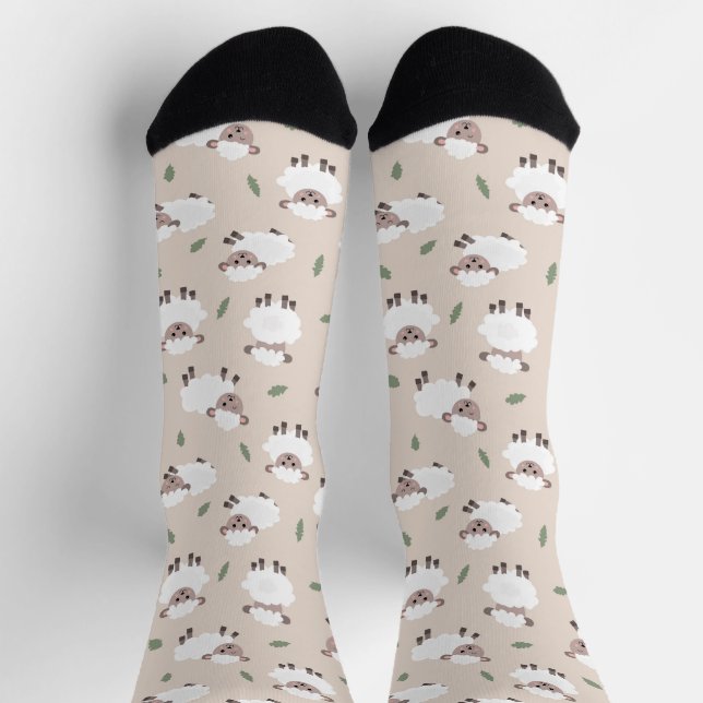 Sheep & Lamb Cute Hand Drawn Animals Socks (Top)