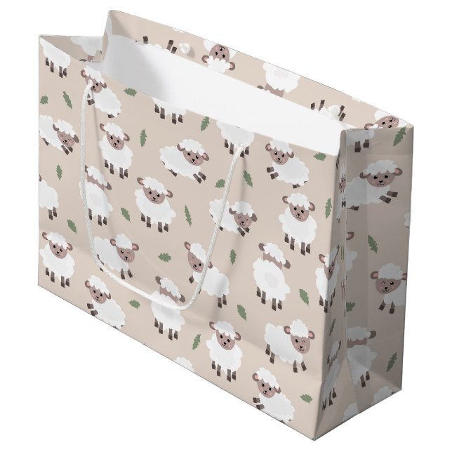 Sheep & Lamb Cute Hand Drawn Farm Animals Large Gift Bag (Front Angled)