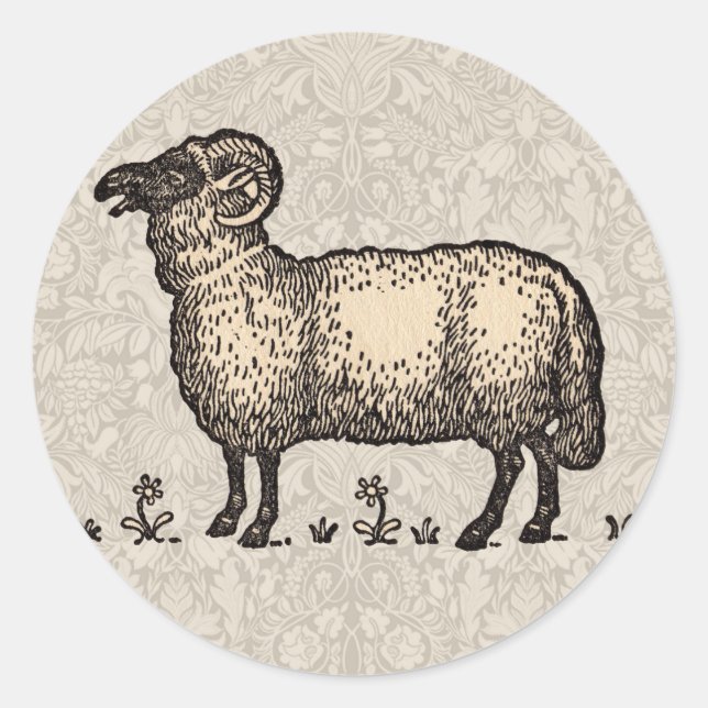 Sheep Lamb Farm Animal Vintage Classic Round Sticker (Front)