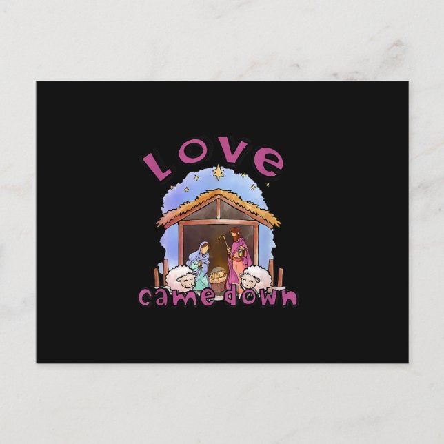 Sheep Love Came Down Christian Nativity Scene in C Announcement Postcard (Front)