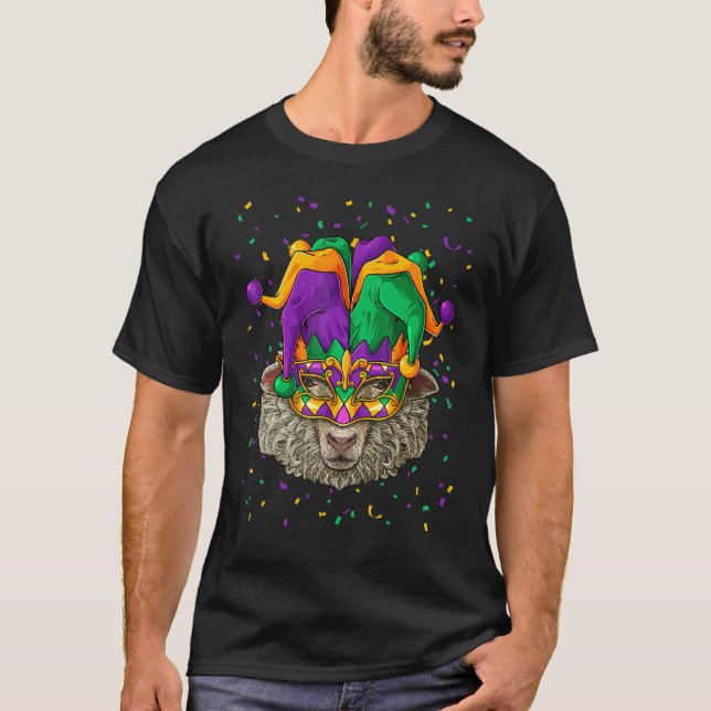Sheep Mardi Gras Animal Face Farmer Carnival Jeste T-Shirt (Front)