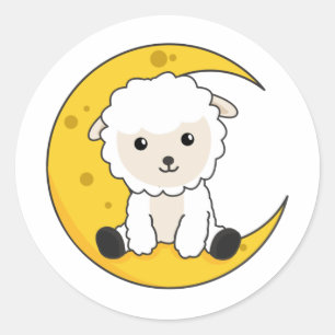 Sheep Moon Good Night Cheap Count Sweet Animals Classic Round Sticker