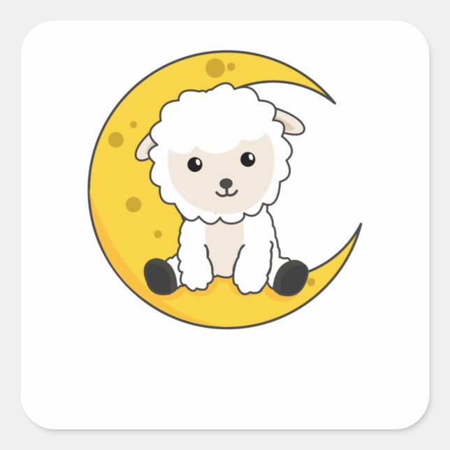 Sheep Moon Good Night Cheap Count Sweet Animals Square Sticker (Front)