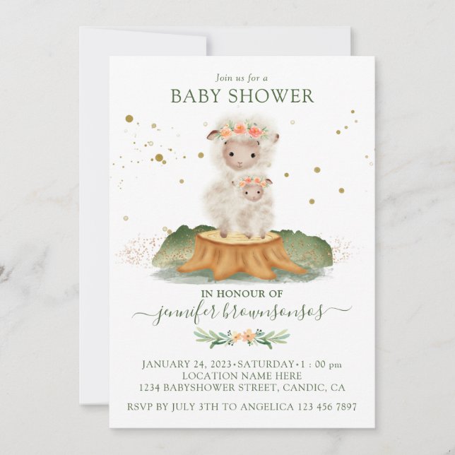 Sheep Mummy Bunny Baby Invitation (Front)