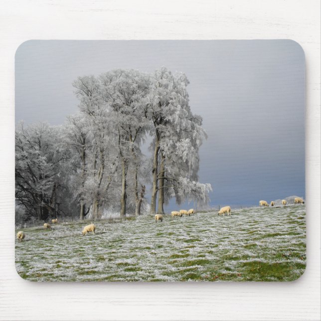 Sheep on a frosty hill mouse mat (Front)