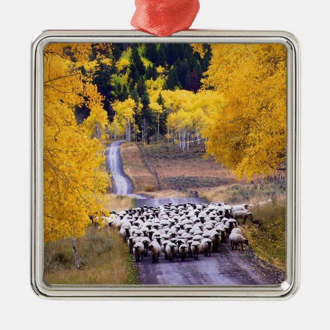 Sheep on Country Road Metal Tree Decoration (Front)