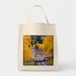 Sheep on Country Road Tote Bag