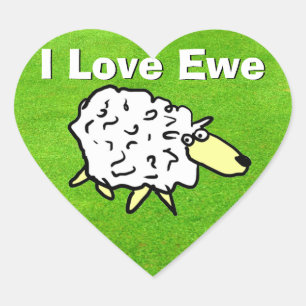 Sheep on Grass Design Cartoon Heart Sticker