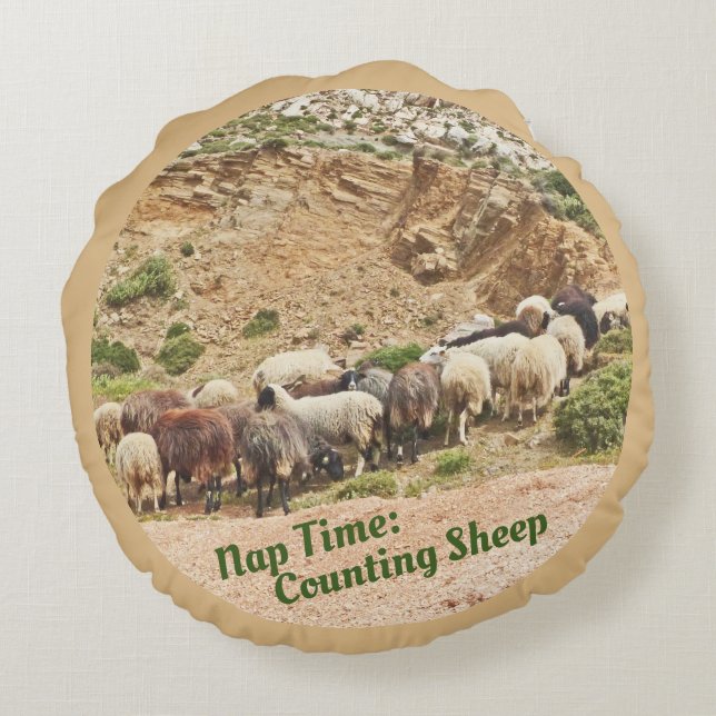 SHEEP ON HILLSIDE/NAP TIME:COUNTING SHEEP ROUND CUSHION (Back)